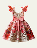 Lucky Sale- Toddler Girls Hollow Pattern Butterfly Bowknot Sleeveless Slip  3D Dress