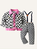 Children's Denim Jacket Printed Plaid Suit