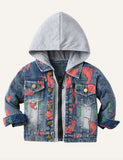 Children's Dinosaur Print Denim Hooded Jacket