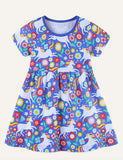 Cartoon animal print Princess dress round neck short-sleeved dress