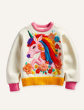 Lucky Sale Last Few Left! - Toddler Kid Girl Embroidered Running Unicorn Crew Neck Pull Over Sweatshirt