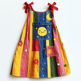 Lucky Sale-Colorful striped smiley face overalls skirt