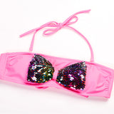 Children's Swimsuit Pink Sequin Bow Halter