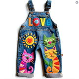 Lucky Sale-Children's colorful cat and flower overalls
