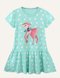 Children's Cartoon Embroidered Short Sleeve Dress