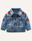 Children's Rose Embroidery Short Denim Coat