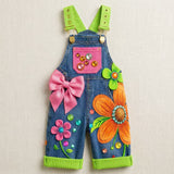 Lucky sale-Children's colorful floral overalls with bow detail