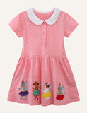 Children's Cartoon Embroidered Lapel Short Sleeve Dress