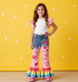 Lucky Sale-Children's Pink Heart-Patterned Flared Pants