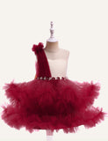 Girl's bow red gauze dress