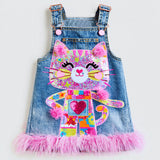 Lucky sale-Children's Pink Faux Fur Cat-Themed Jumper Dress