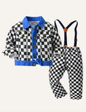 Children's Denim Jacket Printed Plaid Suit