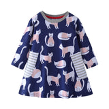 Cat Printing Long Sleeve Dress