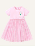 Cartoon Rabbit Embroidered Short Sleeved Gauzy Dress