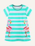 Children's Cute Animal Embroidered Patch Short Sleeve Dress