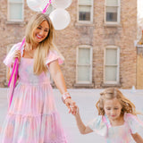 Tie-Dye Large Swing Dress Puff Sleeve Mother-Child Dress