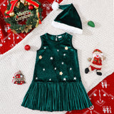 Christmas Star Flower Printed Vest Dress + Christmas Hat