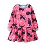 Black Cat Print Long Sleeve Dress