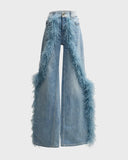 Plush Decoration Straight Jeans