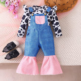 Cow Print Overalls + Long-Sleeved T-shirt