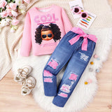 Letter Printed Long-Sleeved T-shirt + Trousers