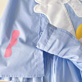 Cartoon Bunny Embroidered Short-Sleeved Shirt Dress