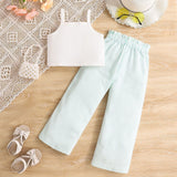 Girls' Rainbow Embroidered Strap Top + Trousers Suit