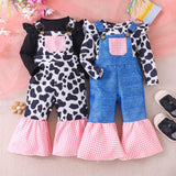 Cow Print Overalls + Long-Sleeved T-shirt