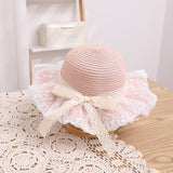 Children's Bowknot Woven Beach Bucket Hat