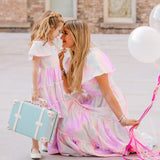 Tie-Dye Large Swing Dress Puff Sleeve Mother-Child Dress