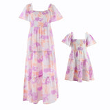 Tie-Dye Large Swing Dress Puff Sleeve Mother-Child Dress