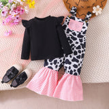 Cow Print Overalls + Long-Sleeved T-shirt