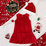 Christmas Star Flower Printed Vest Dress + Christmas Hat