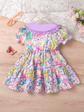 Flower Full Printed Short Sleeve Dress