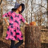 Black Cat Print Long Sleeve Dress