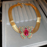 Exaggerated colorful diamond butterfly necklace metal clavicle chain necklace