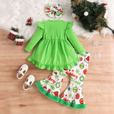 Christmas Long Sleeve Love Top Printed Plush Bell-Bottom Pants Hair Band Set