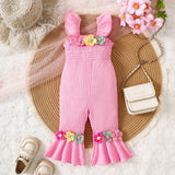Knitted Three-Dimensional Flower Bell-Bottom Pants