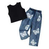 Sleeveless Top + Printed Jeans
