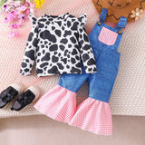 Cow Print Overalls + Long-Sleeved T-shirt