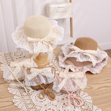 Children's Bowknot Woven Beach Bucket Hat