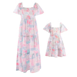 Tie-Dye Large Swing Dress Puff Sleeve Mother-Child Dress
