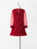 Children's mesh stitching long-sleeved sequined dress princess dress