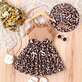 Girls' Lace Stitching Leopard Print Dress + Hat