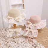 Children's Bowknot Woven Beach Bucket Hat