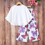Butterfly Print Top + Trousers Suit