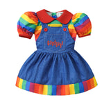 Halloween Rainbow Striped Shirt Suspender Skirt Two-Piece Set