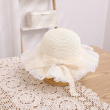 Children's Bowknot Woven Beach Bucket Hat