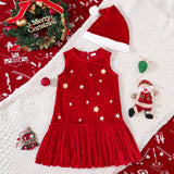 Christmas Star Flower Printed Vest Dress + Christmas Hat