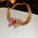 Exaggerated colorful diamond butterfly necklace metal clavicle chain necklace